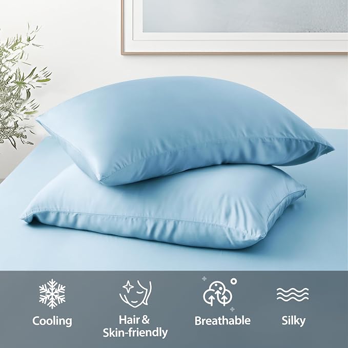 2 Pack Cooling Pillow Cases, Viscose Derived from Bamboo Pillow Protectors King - Image 3