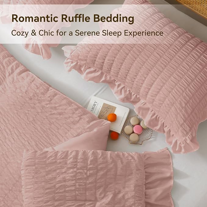 JOLLYVOGUE Twin Size Comforter Set, 2 Pieces Rose Gold Seersucker Lightweight - Image 4