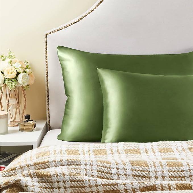 BEDELITE Satin Pillowcase with Zipper 2 Pack, Cedar Green Pillow Cases Standard - Image 6