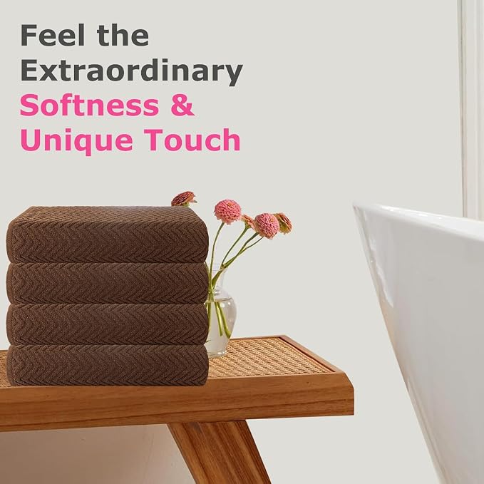 CASA COPENHAGEN EcoWave 4Pcs 100% Cotton Large Designer Towels Gift Set- Toffee - Image 3