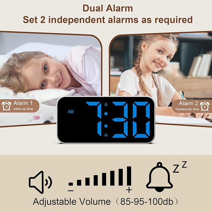 Topski Loud Alarm Clocks for Bedrooms Heavy Sleepers, Digital Bedside Clock - Image 5