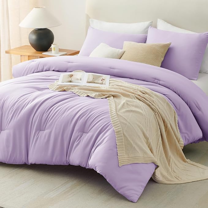 CozyLux Twin Comforter Set Lavender, 2 Pieces Twin Extra Long Solid Breathable - Image 7