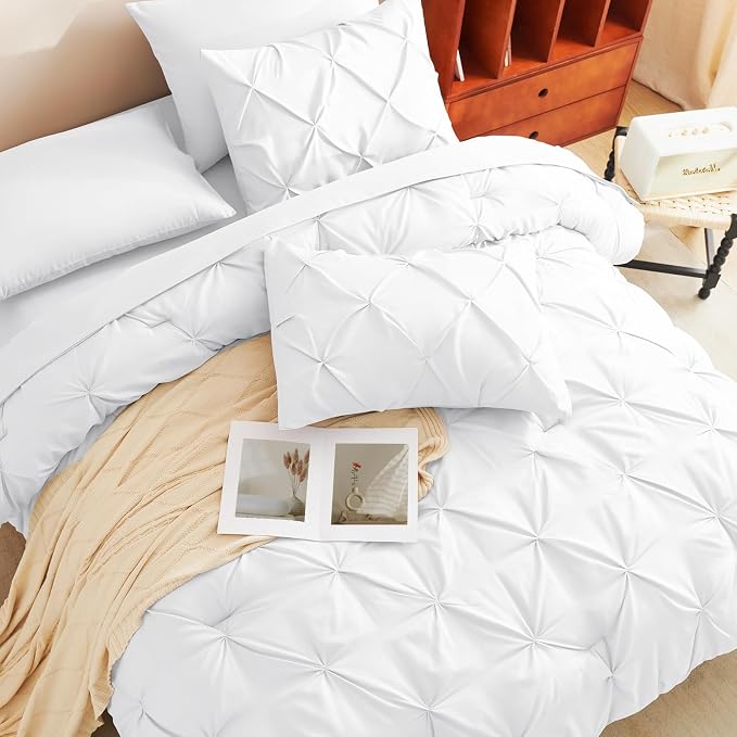 HIMEET Pintuck Bed in a Bag, 5 Pieces Twin XL Comforter Set White, Extra Long - Image 4