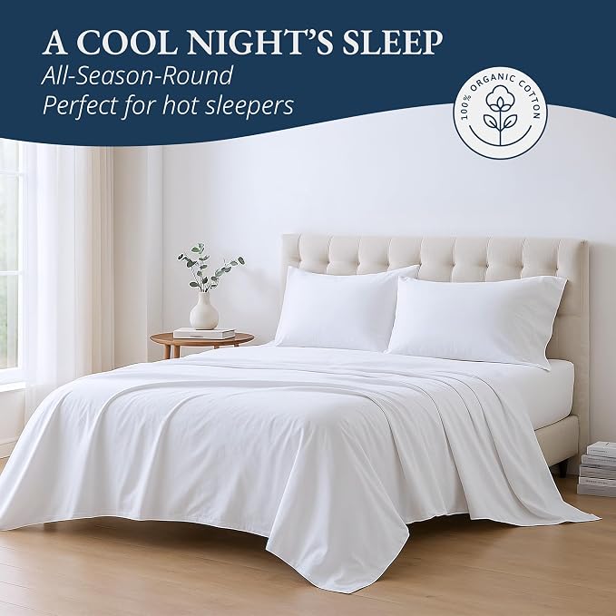 Lane Linen 100% Organic Cotton Queen Size Flat Sheet Only - Image 4