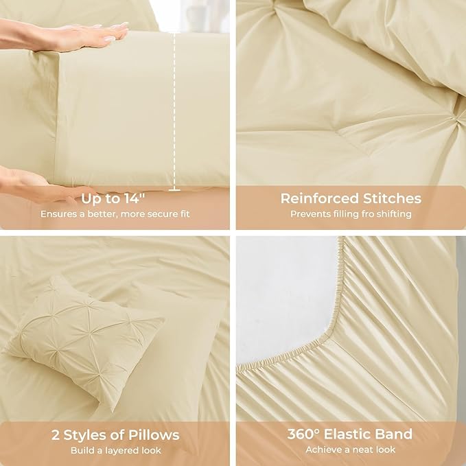 Sasttie Full Size Comforter Set, 7-Piece Bed in a Bag, Pintuck Bedding Set - Image 5