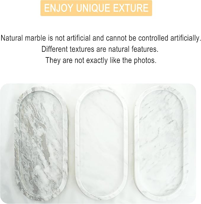 WORHE Natural Marble Vanity Tray Italy Oval Stone Trays - Image 7