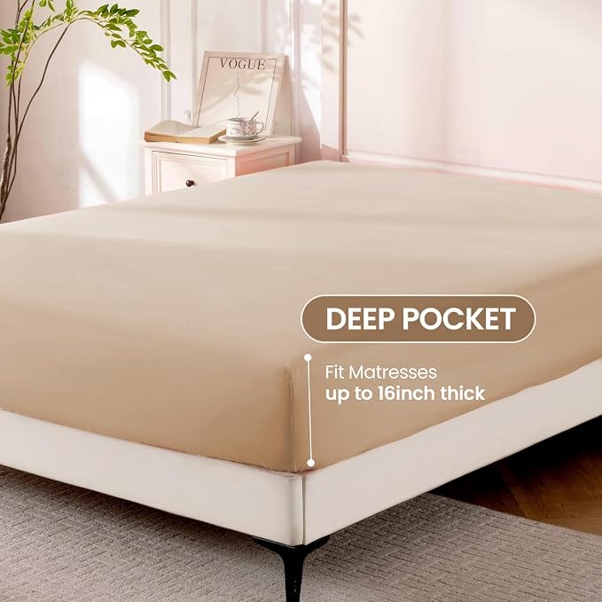ROSE&RISY Khaki Full Sheet Set, 4 Pieces Soft Bedding Full Sheet Set, - Image 5