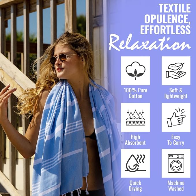 Beach Towel 100% Cotton Turkish Beach Towel Adult 38x70 Inch Pre-washed - Image 4