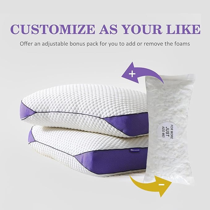 HOMELAB Adjustable Shredded Memory Foam Pillow King Size, Cooling Bed Pillow - Image 3