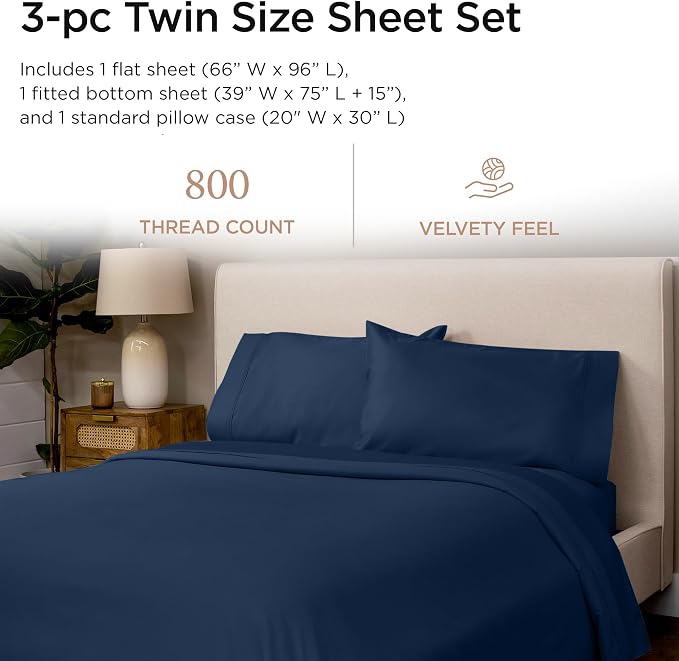 Threadmill Luxury 800 Thread Count Twin 100% Cotton Sheets - Image 2