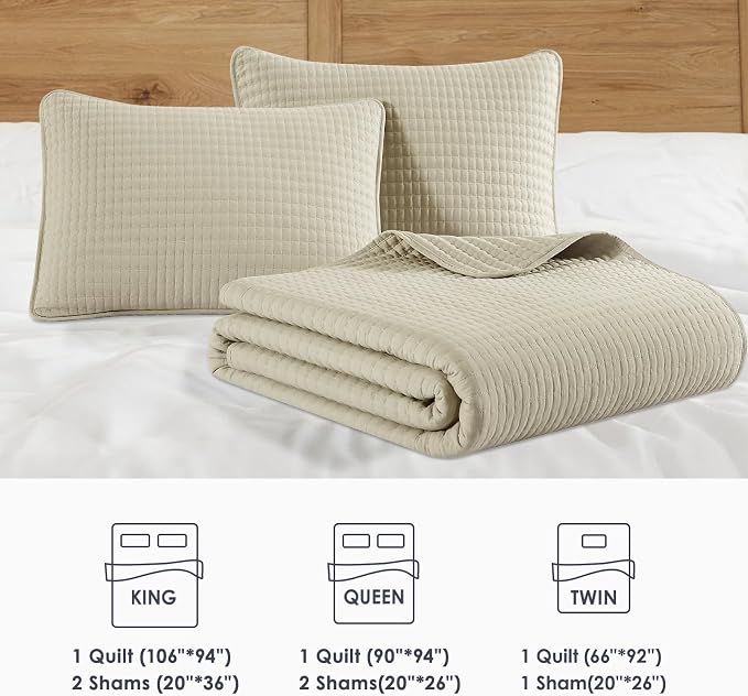 WRENSONGE Queen Quilt-3 Pieces Lightweight Bedspreads Beige Queen Size Quilt - Image 7