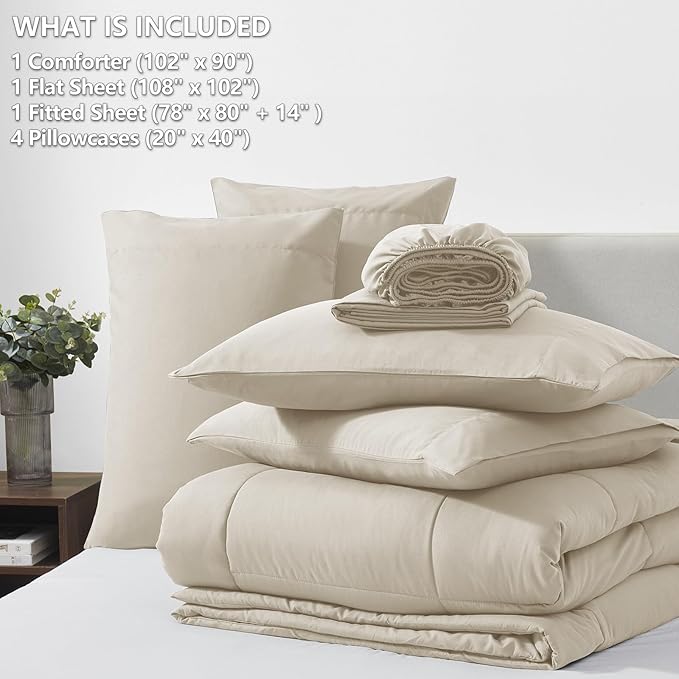 CozyLux King Size Comforter Set Oatmeal, 7 Pieces Bed in a Bag, Oatmeal - Image 6