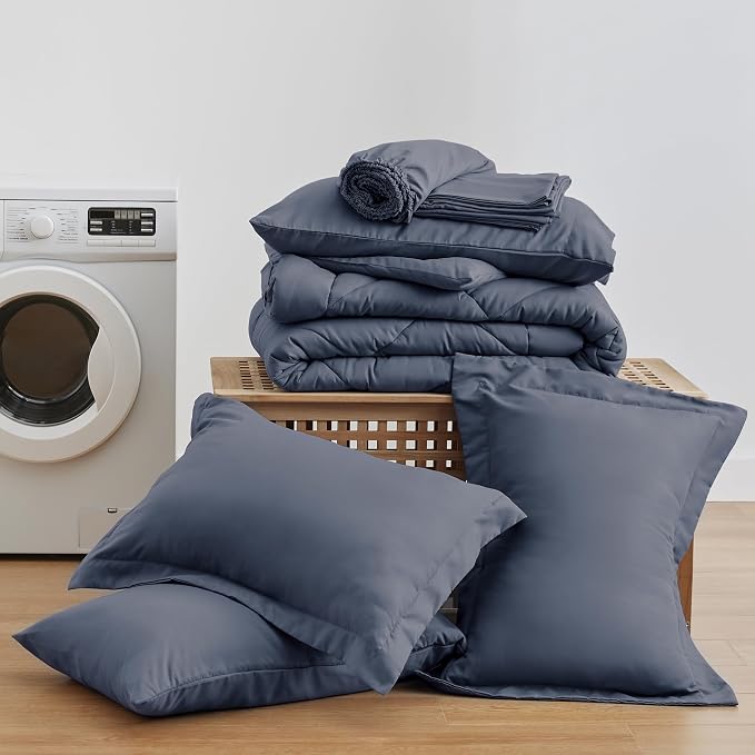 Love's cabin California King Comforter Set Navy Blue, 7 Pieces California King - Image 6