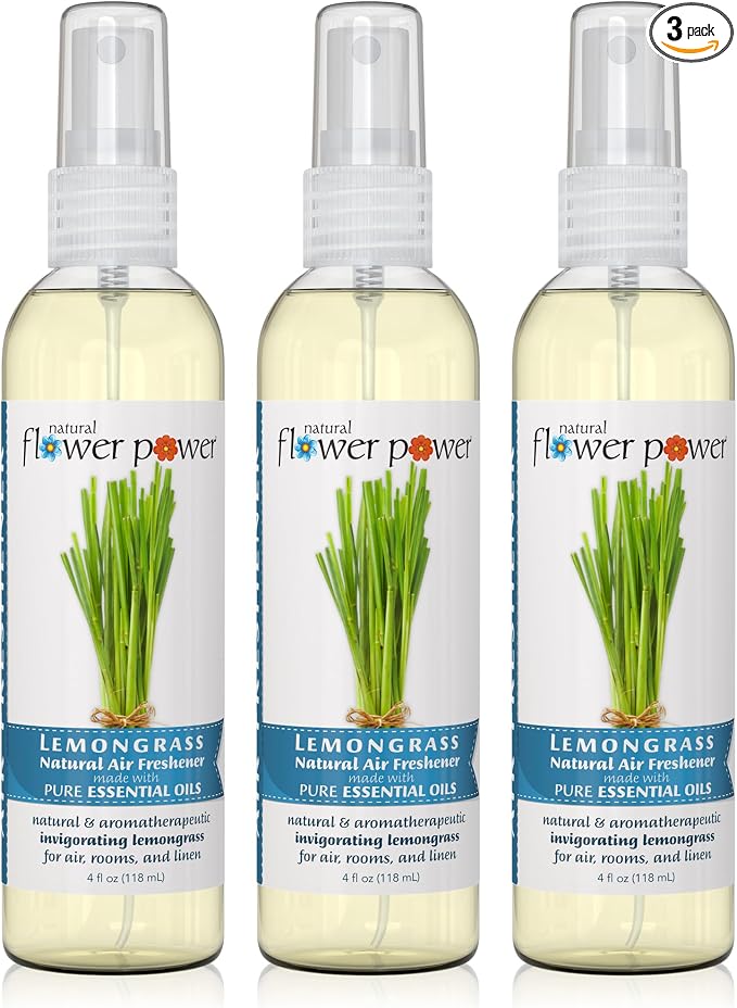 Natural Flower Power Air Freshener Spray | Lemongrass 4 Fl Oz | Pack of 3 | by NaturalFlowerPower