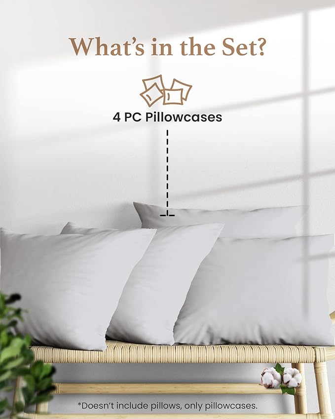 Set of 4 Pillow Cases Queen Standard, 800 TC 100% Egyptian Cotton, Silky Soft - Image 2