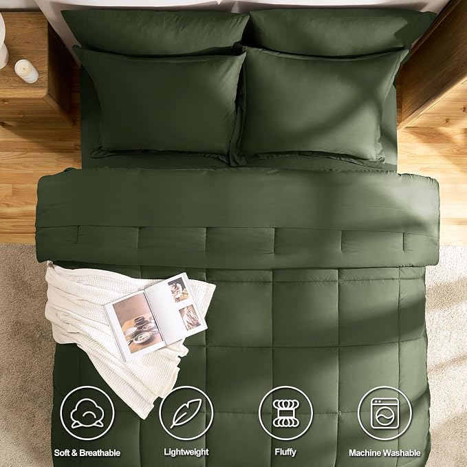 CozyLux King Size Comforter Set Olive Green - Image 2