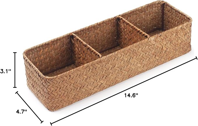 Seagrass Storage Basket 3 Sections Woven Shelf Baskets - Image 7