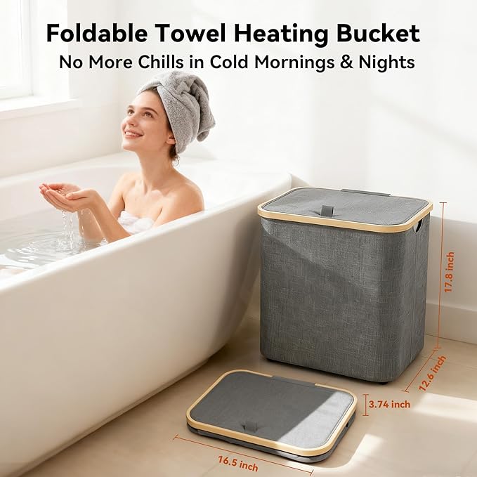 35L Large Towel Warmer/46L Laundry Basket, 2-in-1 Innovative Design, Foldable - Image 3