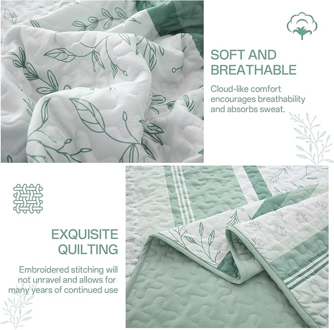 Quilt Set Queen Size, 3 Piece Soft Lightweight Microfiber Quilt Bedding Set - Image 6