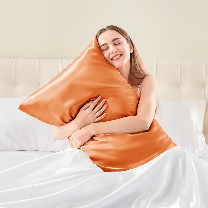 BEDELITE Satin Pillowcase with Zipper, Burnt Orange Pillow Cases Queen Size Set - Image 2