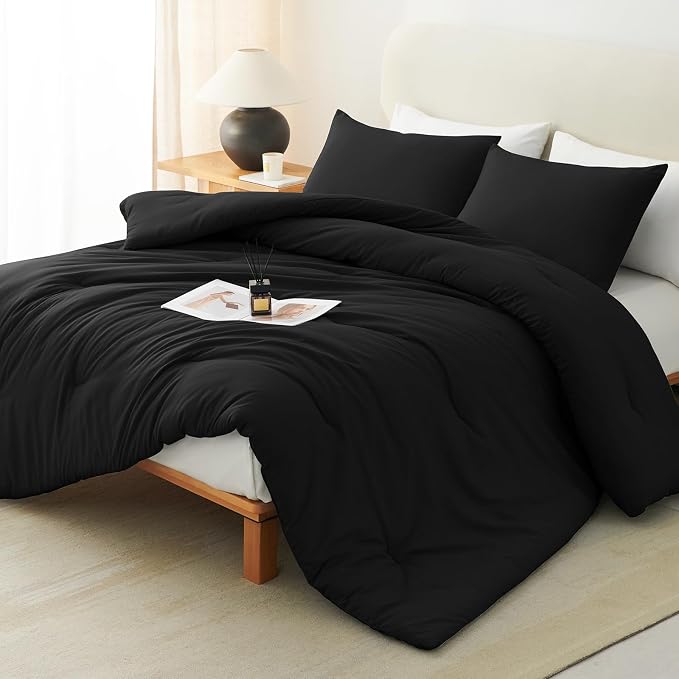CozyLux Oversized King Comforter Set Black, 3 Pieces 120x98 Solid Breathable - Image 7