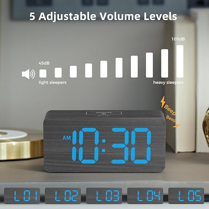 uscce Wooden Digital Alarm Clocks - Image 6