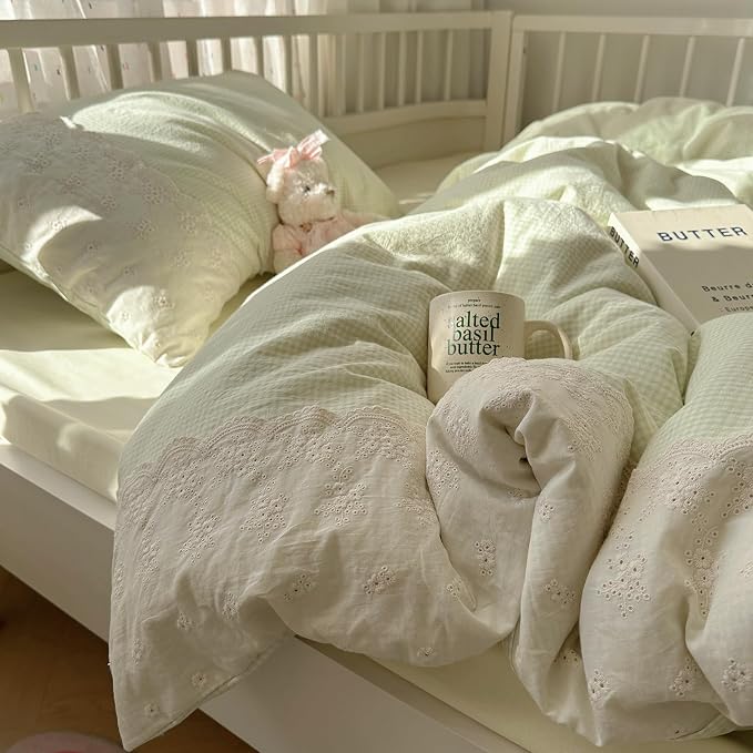 MKXI Mint Green Gingham Duvet Cover Set Queen - Image 2