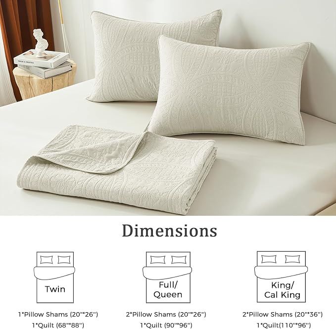 akkialla Twin Quilt Set, Cream Lightweight Bedspread - Image 7