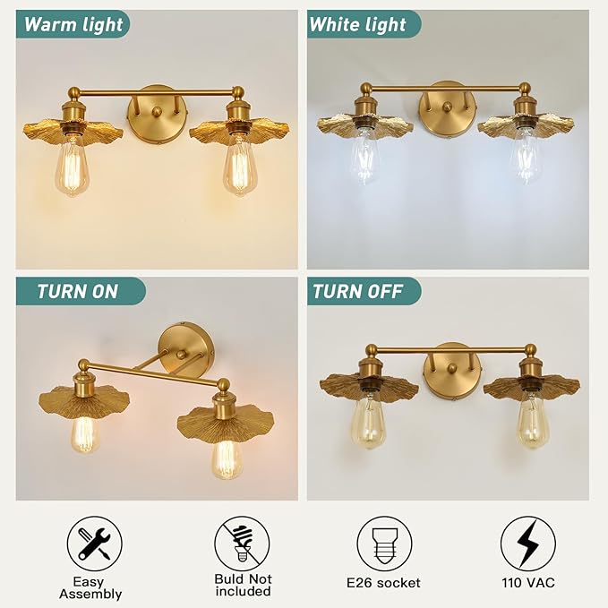 ZGLAOJT 2 Light Vintage Vanity Light Gold Bathroom Light Fixtures Over Mirror. - Image 3