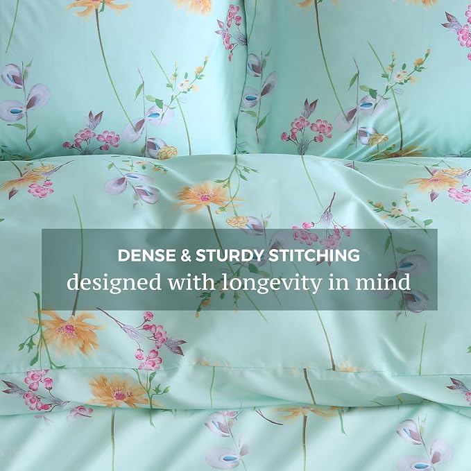 JSD Green Floral Duvet Cover Set Queen Size, 3 Piece Botanical Printed - Image 5