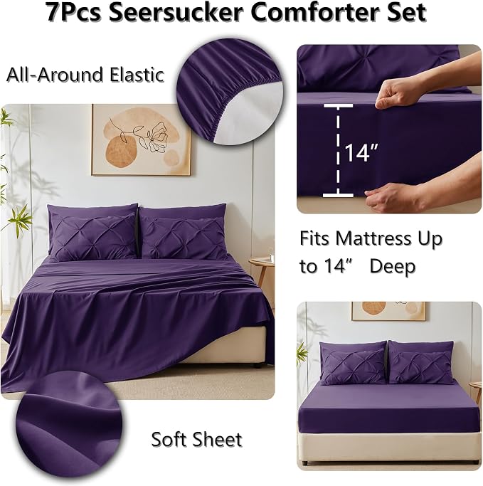 CozyLux Queen Comforter Set Purple, 7 Pieces Pintuck Bed in A Bag, Premium - Image 6