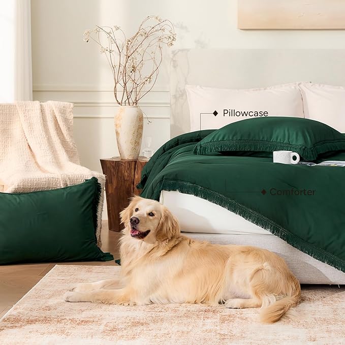 Andency Dark Emerald Green Comforter Set California King, Cal King Boho - Image 5