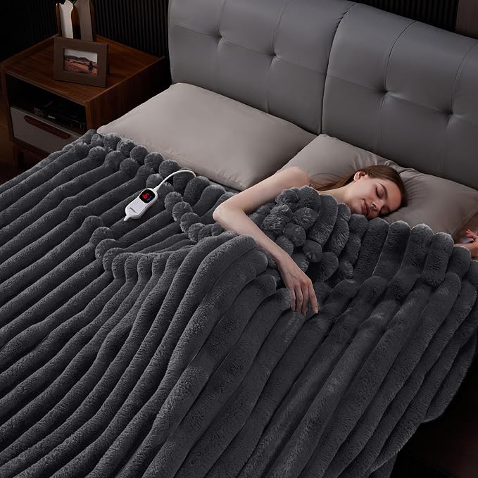 Heated Blanket Twin Size, Faux Fur Cozy Heating Blanket - Image 6