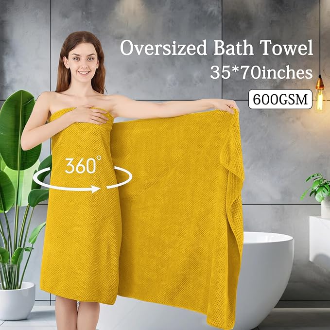 Hailea 8-Piece Yellow Bath Towels Set, 2 Oversized Large Bath Towels Sheet - Image 2
