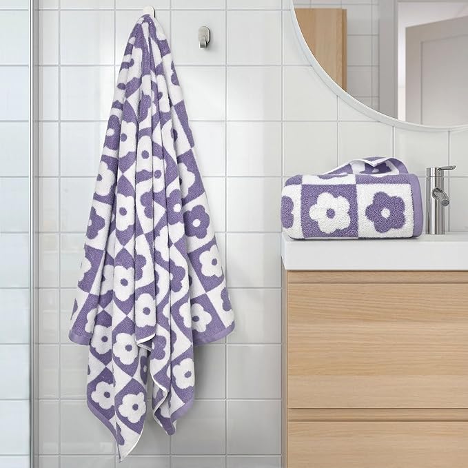 Jacquotha 2-Pieces Luxury Bath Towels Checkered Floral, Cute Bathroom Decor - Image 7