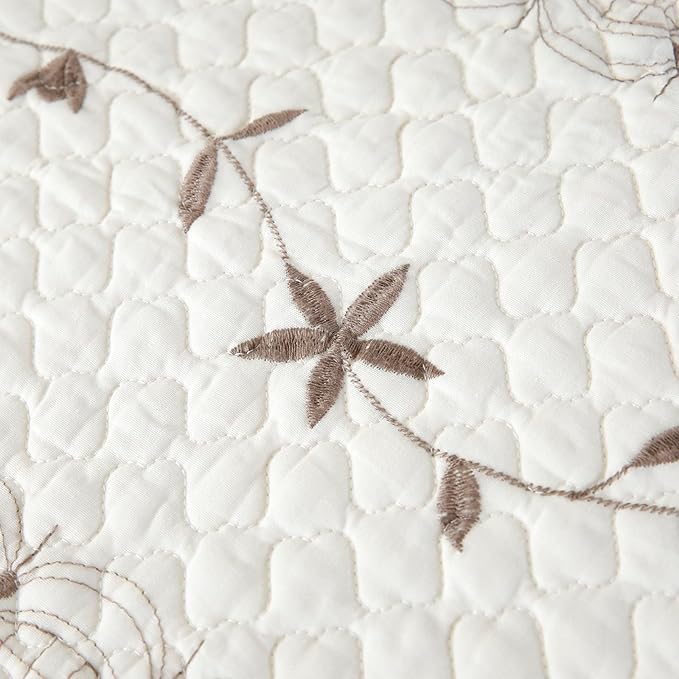 ROOMLIFE Quilt Set Full Size 3D Floral Embroidery Pattern 3-Piece Cotton - Image 5