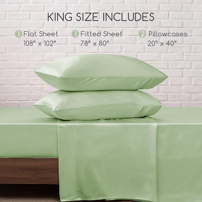 MR&HM Satin Bed Sheets with Elastic Corner Straps, King Size Sheets Set - Image 7