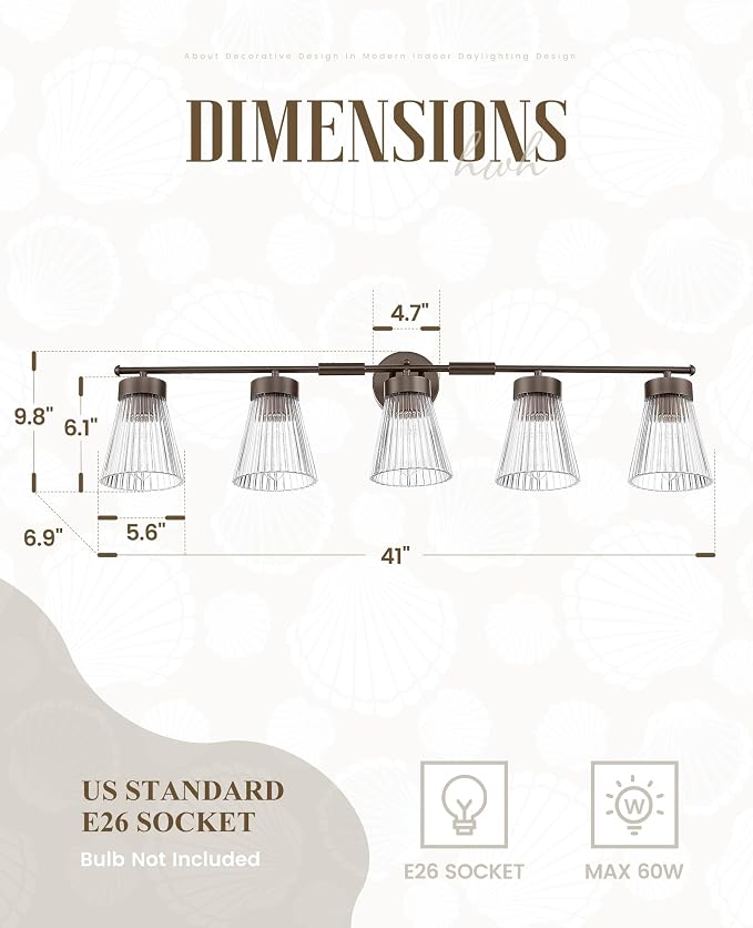 5-Light Bathroom Vanity Light, HWH Farmhouse Vanity Lights - Image 2