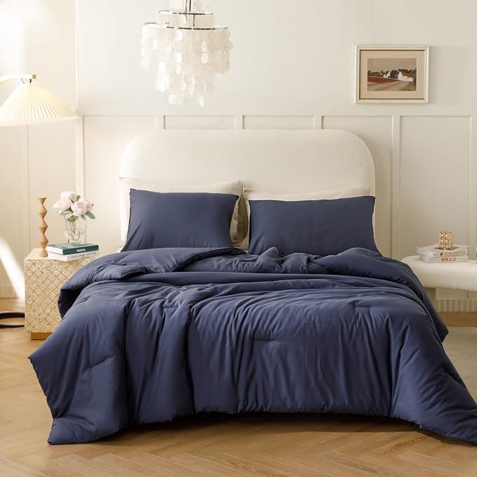 ROSGONIA California King Comforter Set Navy Blue - Image 2