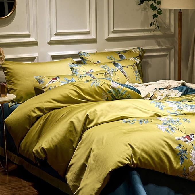 mixinni Duvet Cover California King Size Floral Bird Pattern Cotton Duvet Cover - Image 2