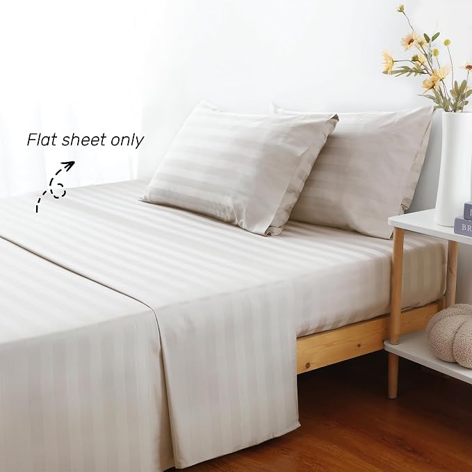 Flat Sheet Only King Size, 400 TC 100% Egyptian Cotton Flat Sheet Striped - Image 2