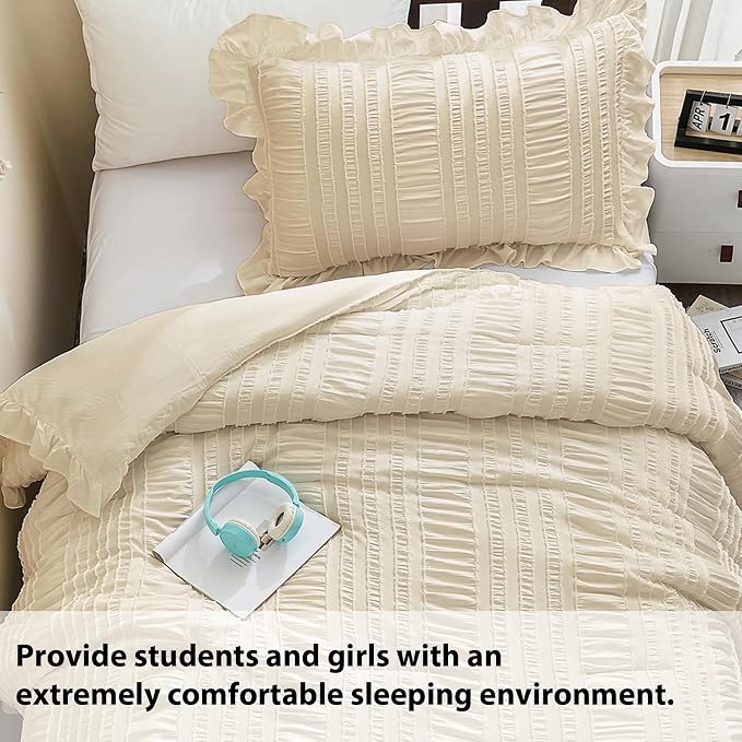 WONGS BEDDING Comforter Set Twin, 3 Pieces Ruffle - Image 3