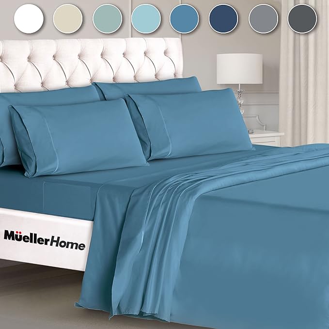 Mueller Luxury 6 PC Full Size Bed Sheets, Super Soft 1800, Deep Pocket up to by Mueller