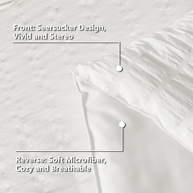 CozyLux Oversized Queen Comforter Set White Seersucker 7 Pieces 98x98 Bed in a - Image 7