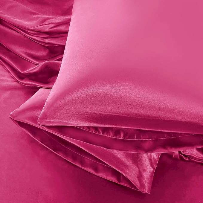 Aormenzy Satin Pillow Cases for Women King Size Set of 2, Hot Pink Satin by Aormenzy
