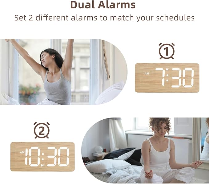 uscce Wooden Digital Alarm Clocks - Image 5