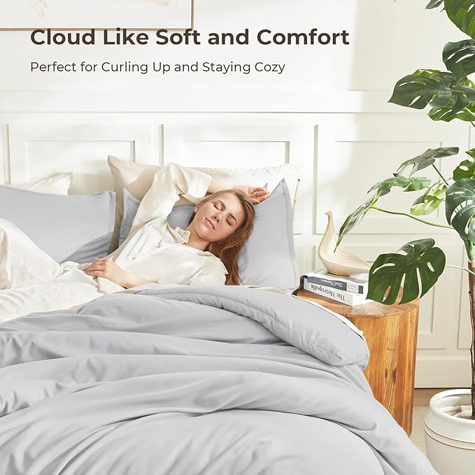 Litanika Comforters Light Grey Oversized Queen Size, 3 Pieces Lightweight Solid - Image 2