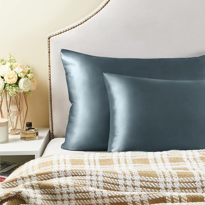 BEDELITE Satin Pillowcase with Zipper 2 Pack, Space Grey Pillow Cases Standard - Image 6