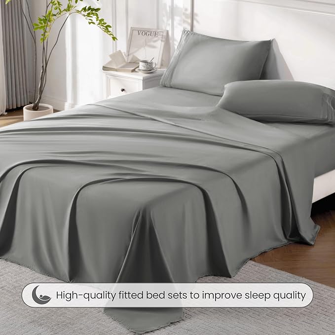 ROSE&RISY Light Grey Twin Sheet Set, 3 Pieces Soft Bedding Queen Sheet Set - Image 5