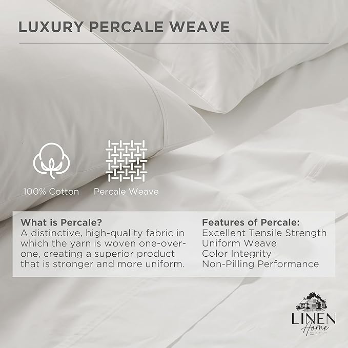 Linen Home 100% Cotton Percale Weave Fitted Sheet, Full Size, 1 Deep Pocket - Image 2